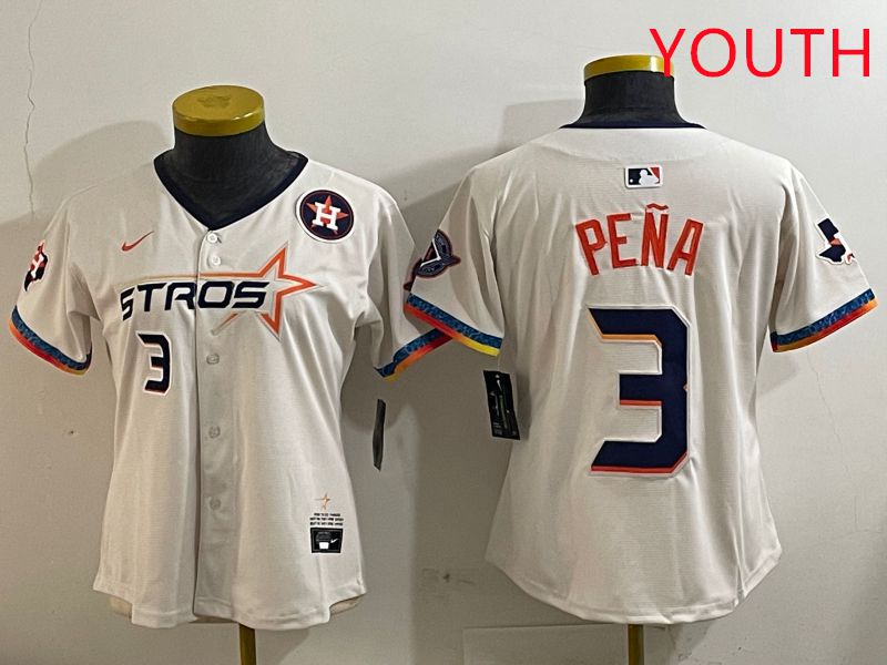 Youth Houston Astros #3 Pena Cream Fourth generation Joint Name Nike 2025 MLB Jersey style 5->youth mlb jersey->Youth Jersey